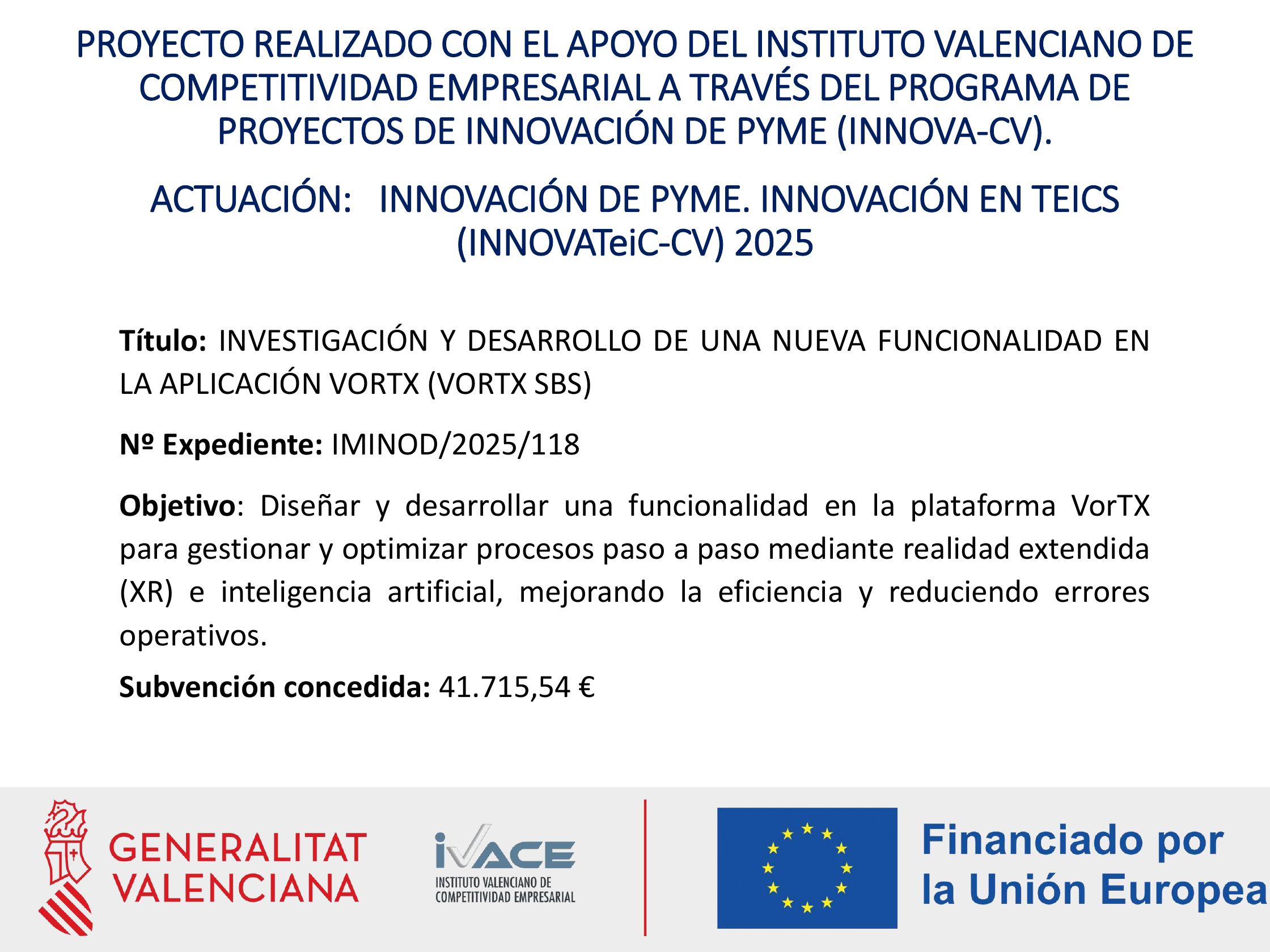 Cartel oficial INNOVATeiC-CV 2025 del proyecto VorTX SBS